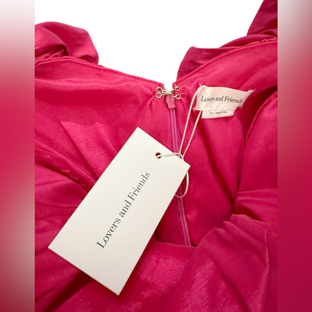 NWT Lovers + Friends Nikolina Ruffles Off-Shoulder Ruched Dress in Magenta Sz S - Picture 15 of 15